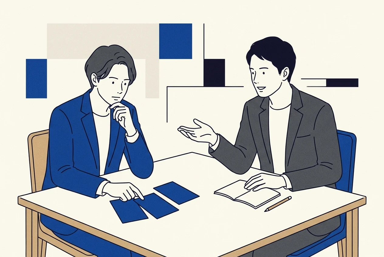 営業の進め方を相談する二人のイメージ